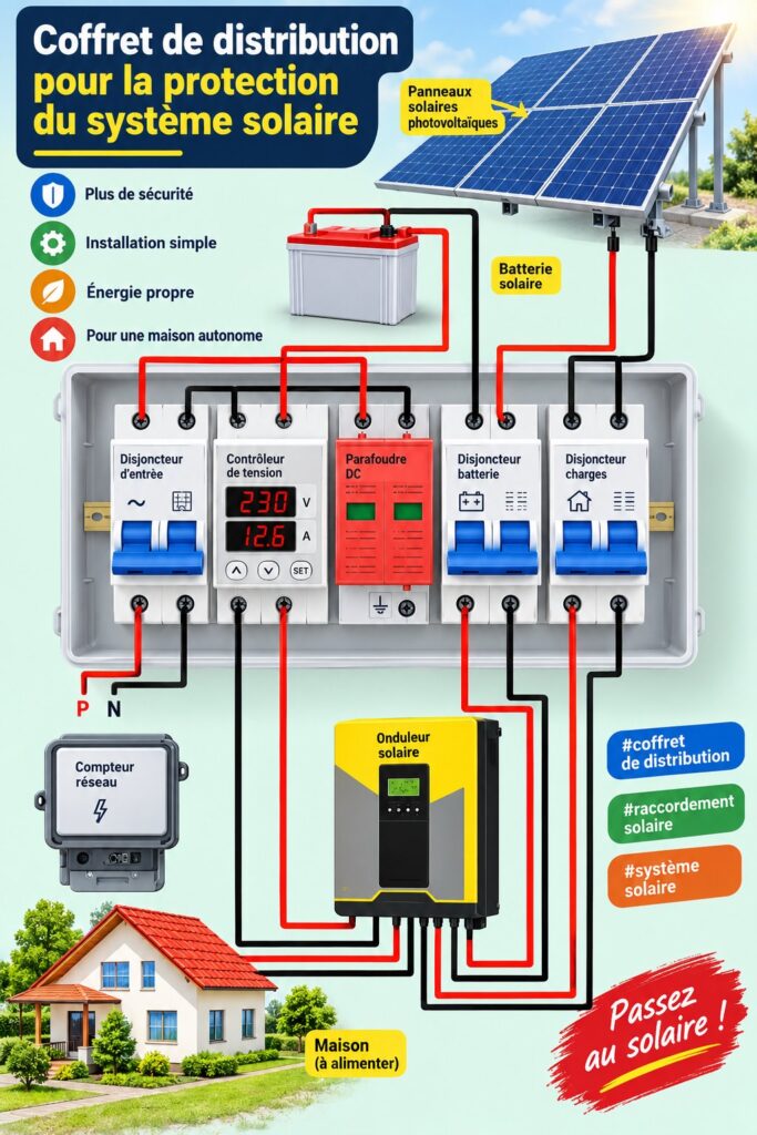 Installation d'un système solaire avec sa protection adéquate, illustrant la sécurité des énergies renouvelables.