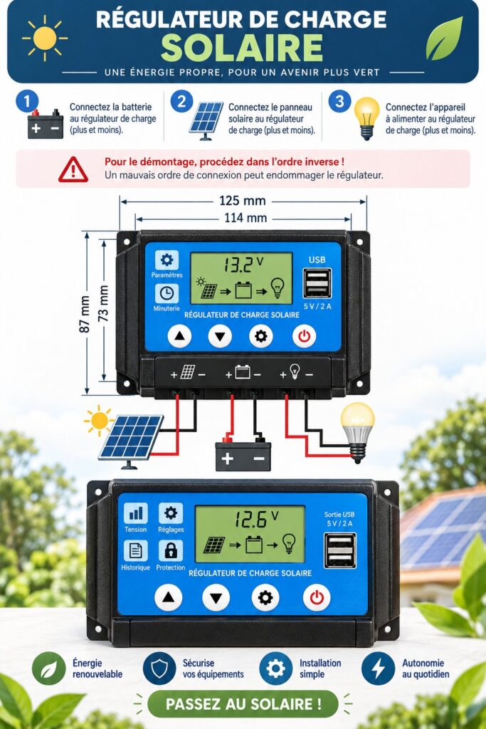 Régulateur de charge solaire installé sur un système d'énergie renouvelable.
