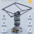 Un joli jardin avec un tracker solaire DIY en action, optimisant l'usage de l'énergie renouvelable.