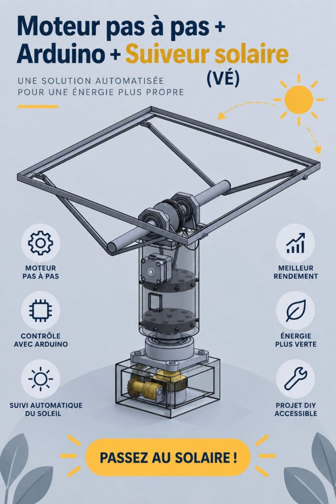 Un joli jardin avec un tracker solaire DIY en action, optimisant l'usage de l'énergie renouvelable.