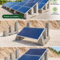 Support solaire installé dans un jardin fleuri