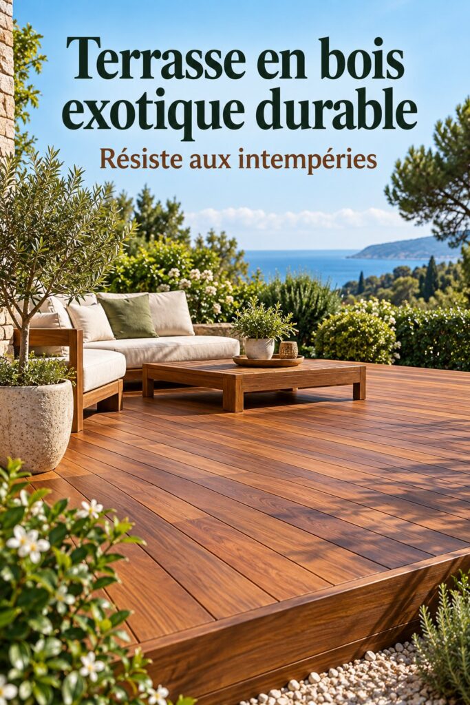 Terrasse en bois exotique avec mobilier de jardin élégant