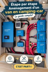 Van aménagé avec un intérieur confortable et chaleureux, prêt pour l'aventure.