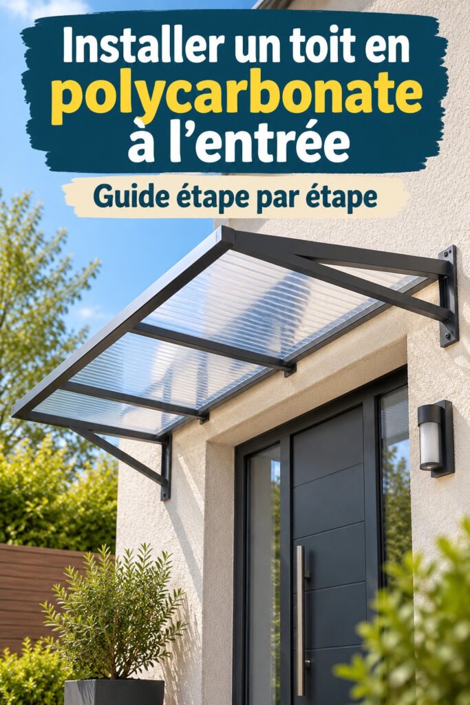 Abri en polycarbonate au-dessus d'une entrée de maison, mettant en valeur la lumière naturelle