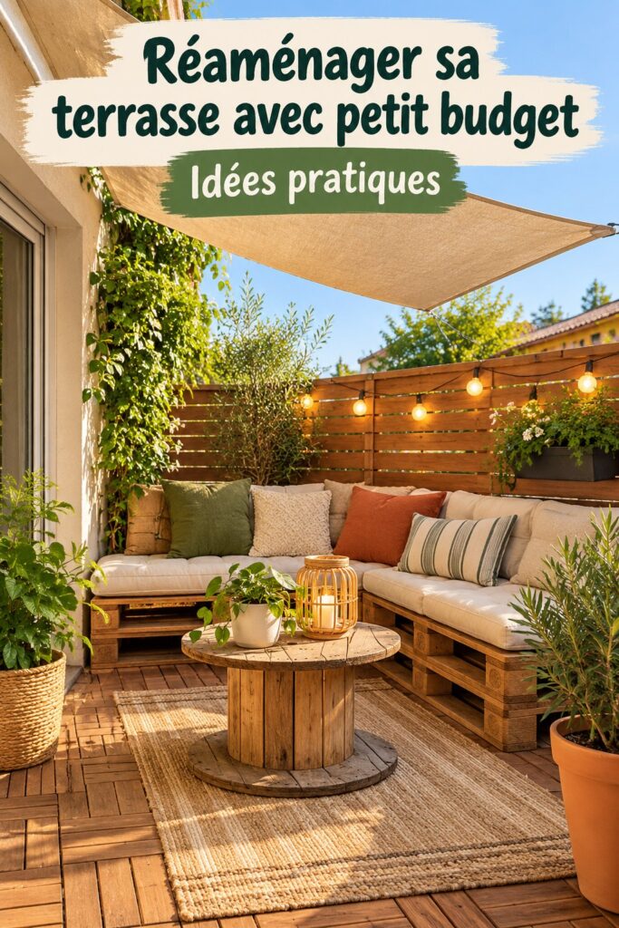 Un patio élégant et accueillant, décoré à petit prix avec des plantes et du mobilier pratique.