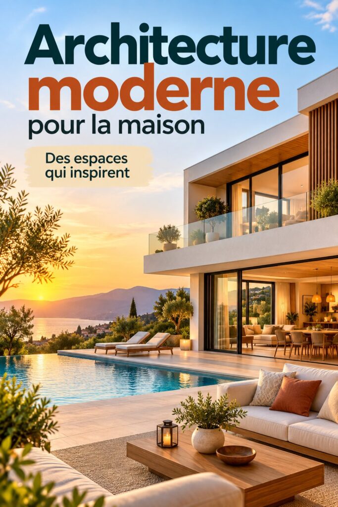 Maison avec architecture moderne, lignes épurées et grandes fenêtres