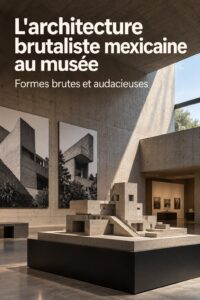 Photo de l'architecture brutaliste au Musée d'Art Moderne de Mexico, mettant en évidence des formes audacieuses et des matériaux bruts.
