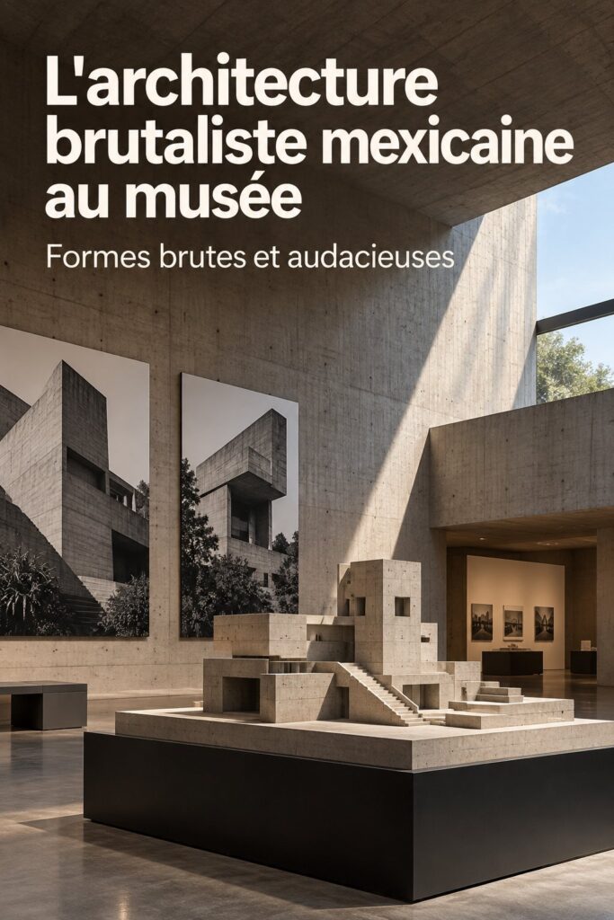 Photo de l'architecture brutaliste au Musée d'Art Moderne de Mexico, mettant en évidence des formes audacieuses et des matériaux bruts.