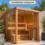 Cabine sauna en bois intégrée dans un espace intérieur cosy
