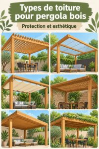Pergola en bois couverte de toile, créant un espace convivial