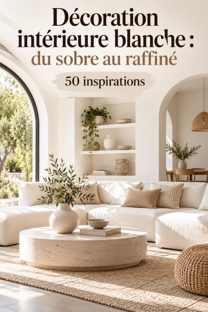 Intérieur moderne décoré en blanc élégant avec des éléments raffiné.