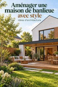 Intérieur accueillant dans un style de design suburbain, avec des couleurs chaudes et une ambiance conviviale.