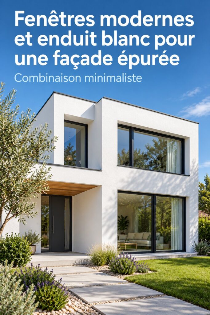 Façade moderne avec fenêtres contemporaines et crépi blanc