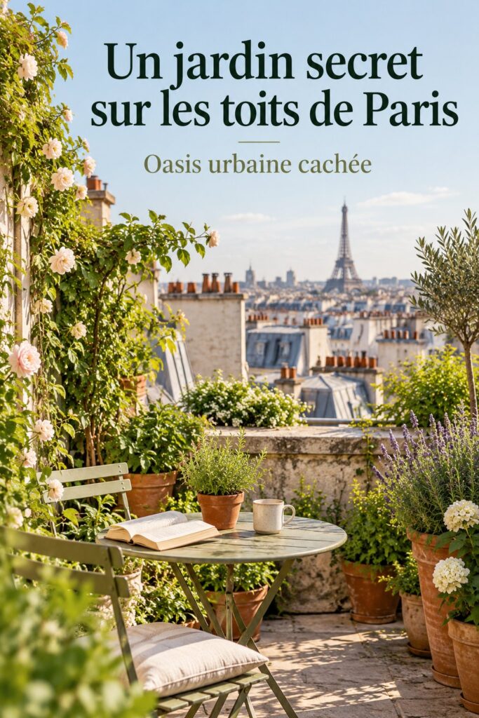 Jardin secret Hermès sur un toit de Paris avec des plantes luxuriantes