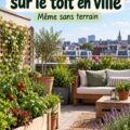 Jardin sur un toit à Boston avec diverses plantes et un espace détente