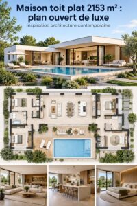 Maison moderne à toit plat alliant luxe et design ouvert.