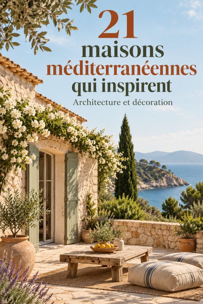 Une maison méditerranéenne avec des murs blancs et des volets bleu ciel, entourée de palmiers.
