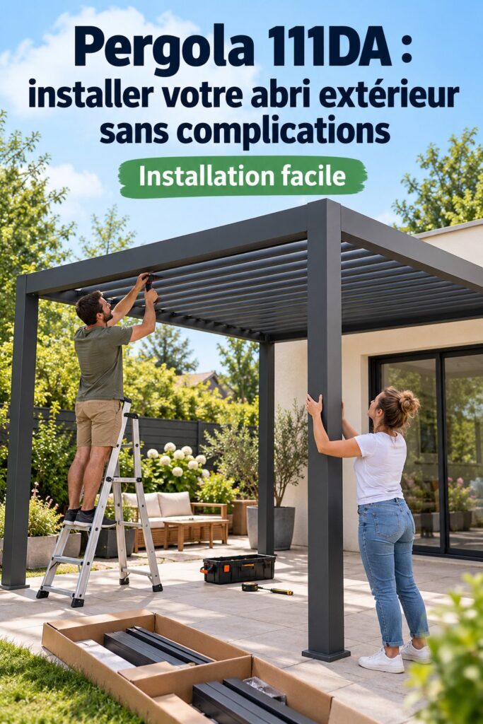 La pergola Mirador 111DA dans un jardin, créant un espace extérieur accueillant.