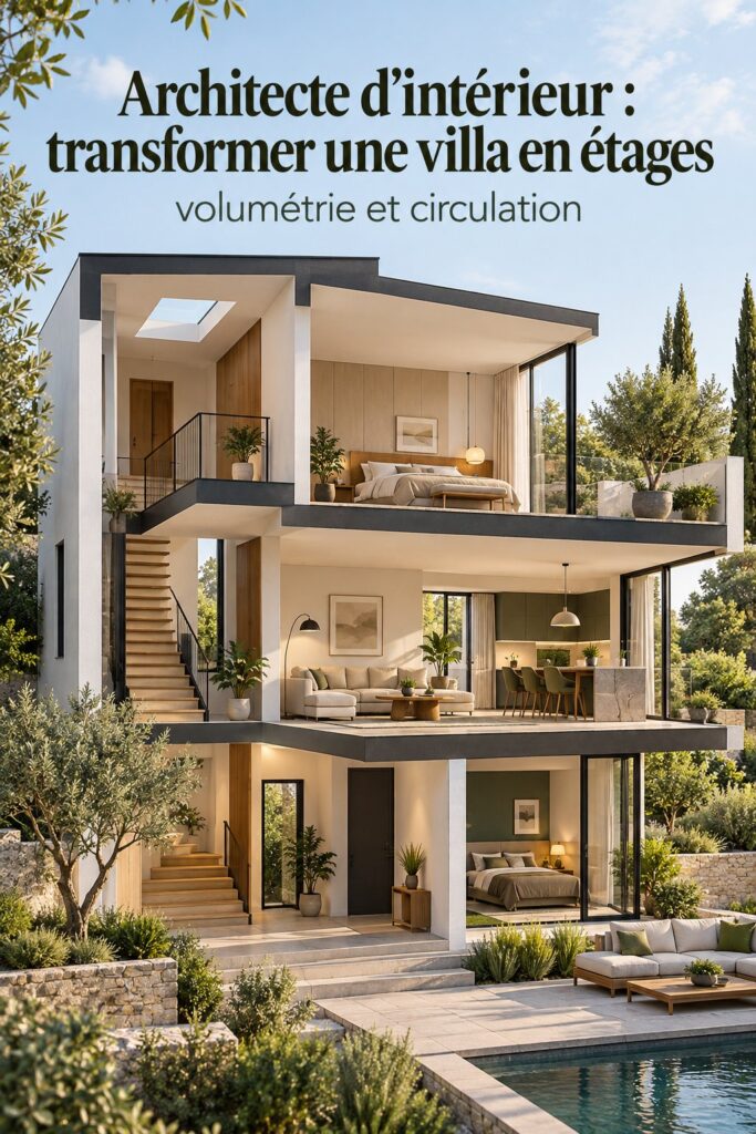 Vue d'une villa transformée en étages avec un design moderne et chaleureux